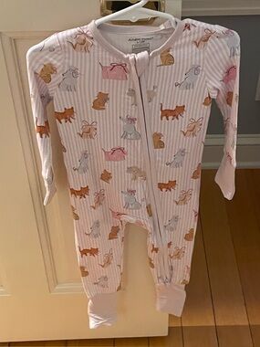 NWT Angel Dear Bamboo Pink Stripe Pets Puppy & Kitty Foldover Feet Pajama 6-12M